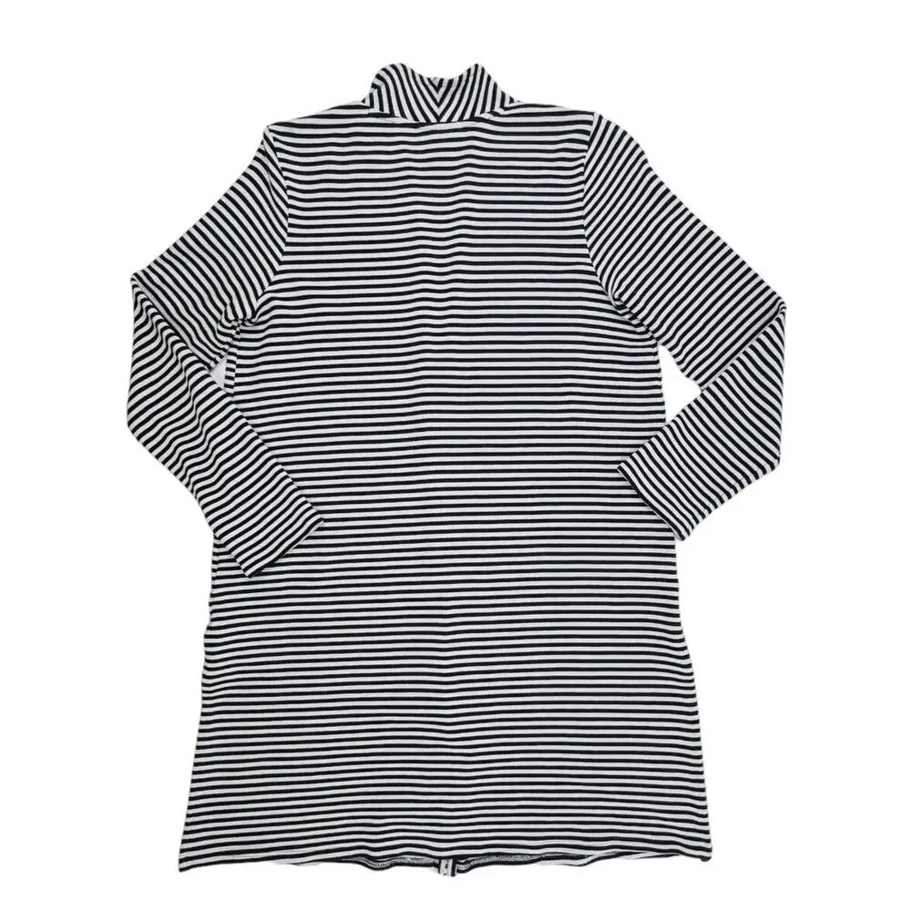 J.Jill Wearever Collection Striped Open Front Duster Cardigan Small Black White